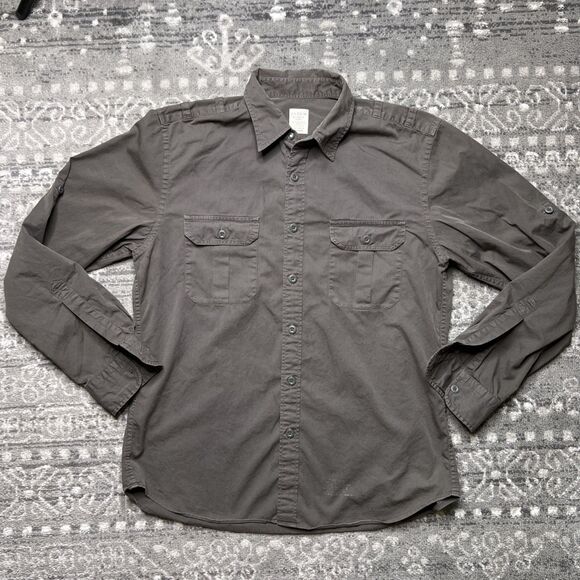 J Crew Broken In Chino Button Up Shirt Large Army Green Military Safari READ - Picture 1 of 14